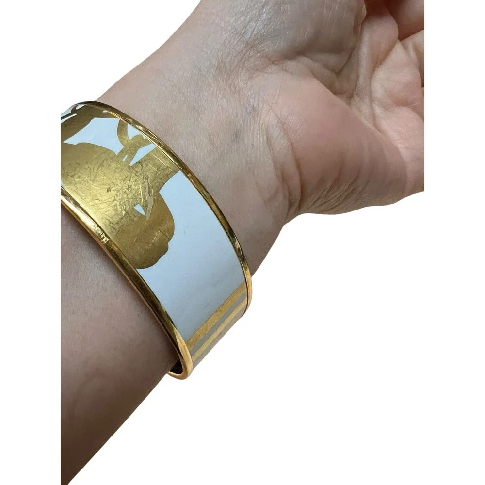 Hermes Brides de Gala White/Gold Bangle Bracelet Made In France